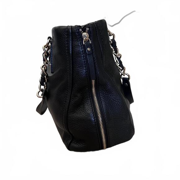 Kate Spade Andee Pebbled Leather Tote Black Shoulder Bag Gold Chain Strap Large - Picture 2 of 9